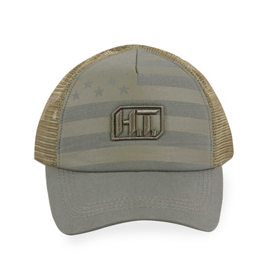 US Flag w/HT Embroidery - Puff Trucker Mesh Hat